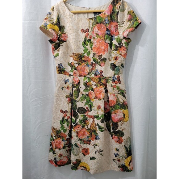 Adrianna Papell Floral Brocade Matelasse Dress Size 12 - Picture 3 of 10